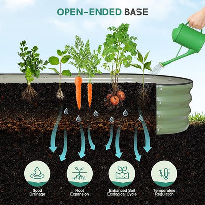 Galvanized Raised Garden Bed - 8×2×1ft Planter Raised Beds for Gardening | Oval Metal Garden Planter Box with Safety Edging and Bracing Rods for Vegetables Fruits and Flowers Oliver Green