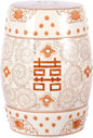 JONATHAN Y TBL1013D Double Happiness 18" Chinoiserie Ceramic Drum Indoor/Outdoor Garden Stool Bohemian, Coastal, Classic, Cottage, Traditional, Patio, Garden, Bathroom, Living Room, Orange/White