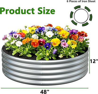 3PCS 4x4x1FT Galvanized Raised Garden Bed Kit,Vegetable Boxes-Round Metal Flower Box,Large Planter Raised Beds Outdoor Garden for Planting,Fruit,Herb-Silver