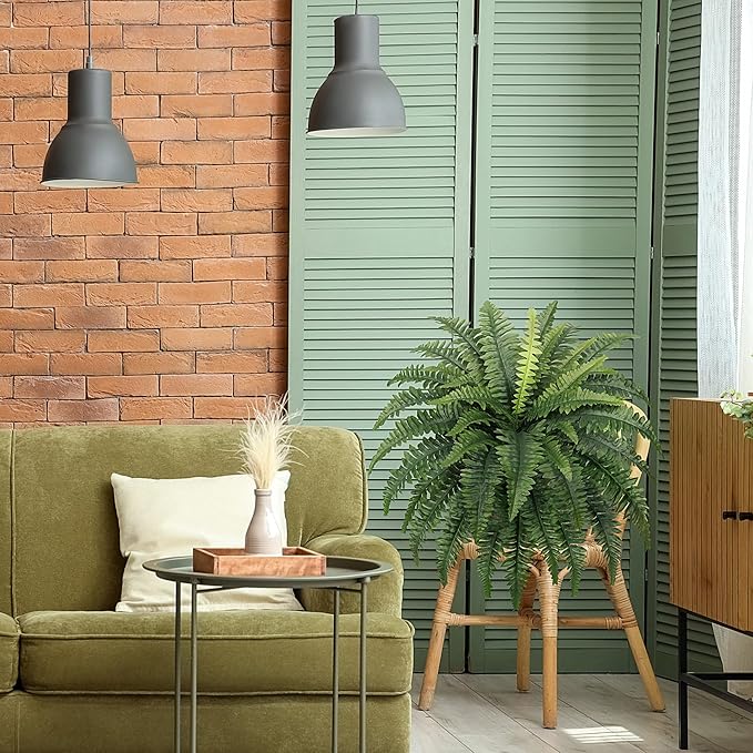 35" Ferns Artificial Bush Plants Large, 2 Artificial Boston Ferns with 39 Fronds for Outdoors Home Decor