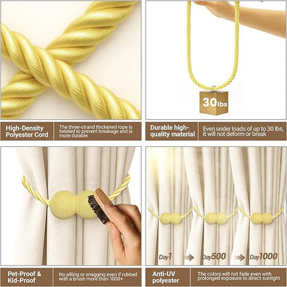 Hion Magnetic Curtain Tiebacks Golden 6 Pack, Curtain Tiebacks Buckles Holdbacks Holders Hooks Clip for Home Bedroom Office Decorative Thick or Thin Curtain