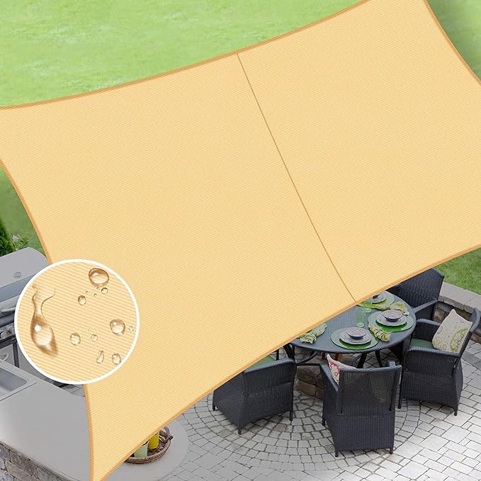 LOVE STORY Rectangle 8'x9' Waterproof Sun Shade Sail Canopy UV Block for Outdoor Patio Backyard Carport,Sand(We Make Custom Size)