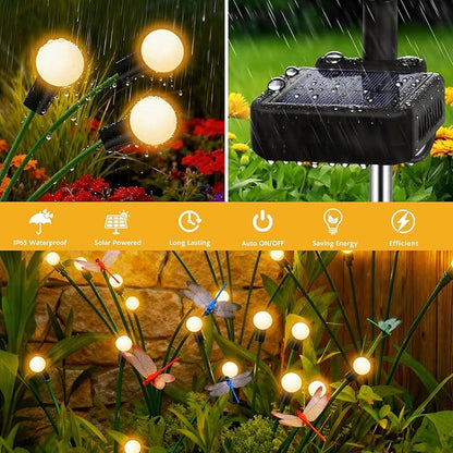 Solar Garden Lights Outdoor - 8 Pack Dragonfly Solar Swaying Light, Sway by Wind, Firefly Lights Outdoor Yard Patio Pathway Decoration, Big Bulb, High Flexibility Iron Wire & Realistic Dragonflies