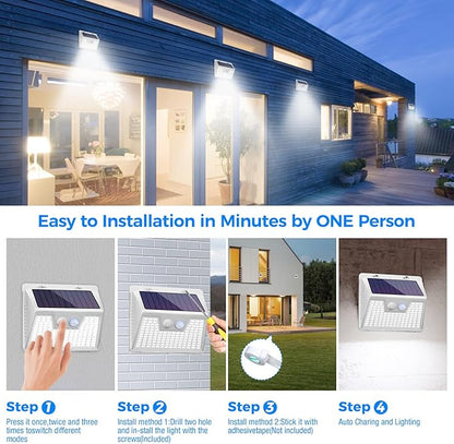 Peasur White Solar Lights Outdoor Waterproof, 8 Pack 140LED Bright Motion Sensor Security Lights 3 Modes, Solar Powered Fence Wall Light for Garden Yard Outside