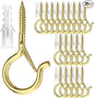 PlusRoc 20 Pack Ceiling Hooks for Hanging Plants Outdoor String Lights Heavy Duty, 2.2 Inch Eye Hook Screw in Cup Hooks Q-Hanger for Patio Lights, Wall Wood Fence Deck Mount(Gold)