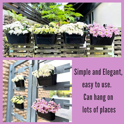 LaLaGreen Rail Planter Outdoor Plants(11.8 Inch, 15 Pack) Black Metal Iron Hanging Flower Pots Deck Railings Fence Buckets Modern Countryside Boho Style Wall Mount Window Box Plant Holder Porch Decor