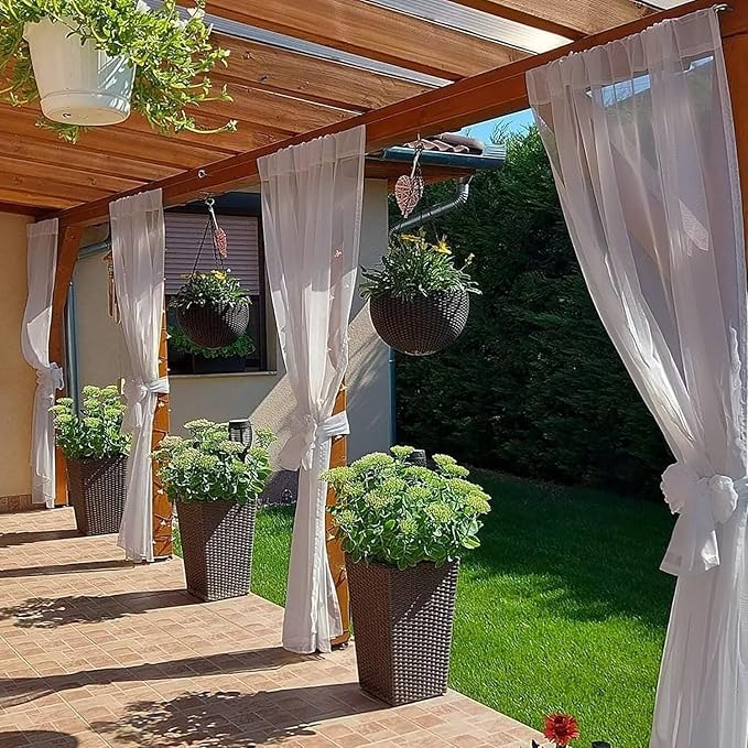 SpaceDresser Waterproof Outdoor Sheer Curtains for Patio - 4 Panels Rod Pocket Indoor Voile Sheer Curtain for Living Room,52W x 108L inch, Silver Grey