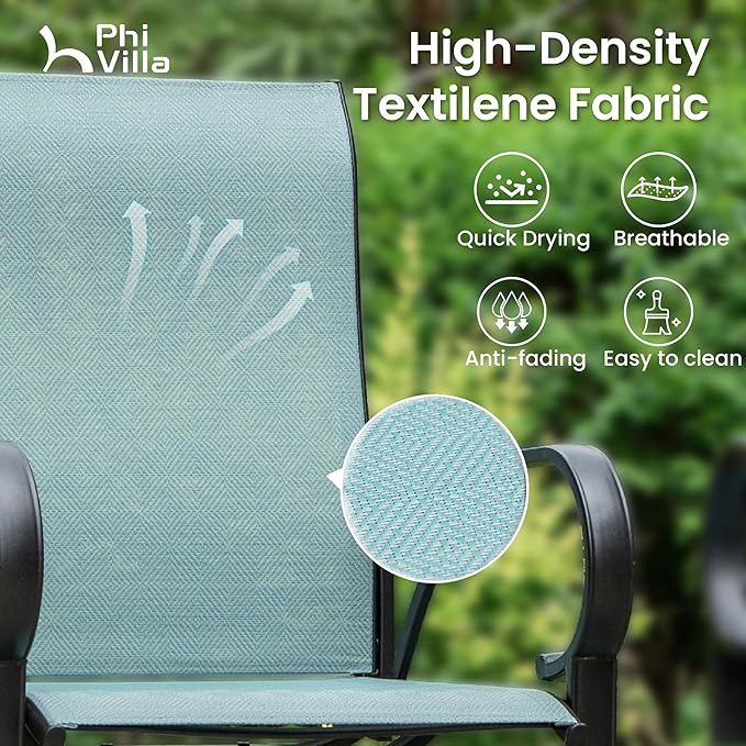 PHI VILLA Outdoor Bar Stools Set of 2, Swivel Patio Bar Stools & Chairs with Armrest, All-Weather High Top Outdoor Bar Chairs for Outside, Porch and Deck