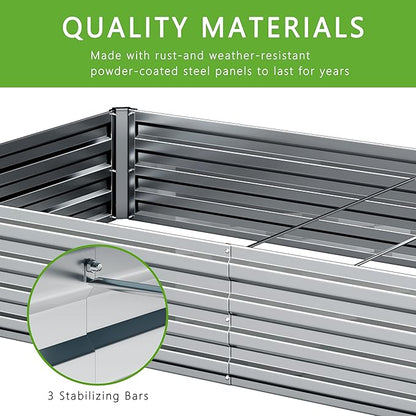 2PCS 8x4x1FT Galvanized Raised Garden Bed Kit,Vegetable Boxes-Rectangle Metal Flower Box,Large Planter Raised Beds Outdoor Garden for Planting,Fruit,Herb-Silver