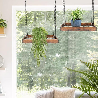 Plant Hanger Indoor Outdoor, 16" Large Hanging Planters for Indoor Plants Hanging Plant Holder Wood Metal Hanging Plant Shelf Large Hanging Baskets for Plants Outdoor Window Ceiling (2 Pack )