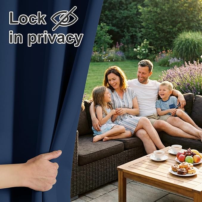 RYB HOME Extra Wide Outdoor Curtains for Patio Waterproof Heavy Duty Thermal Insulated in Summer Full Coverage Privacy for Porch, Gazebo & Pergola, W100 x L84, Navy Blue, 1 Panel