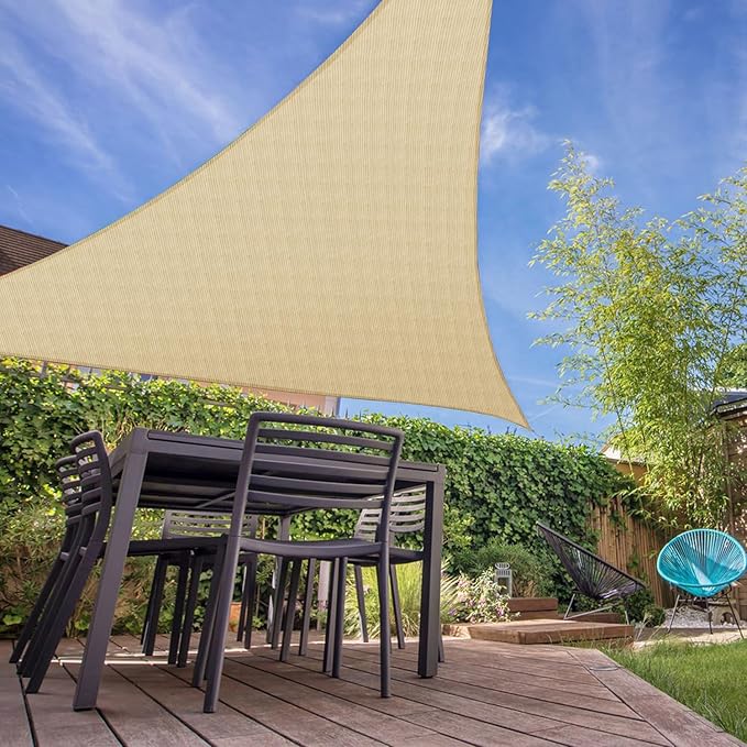 E&K Sunrise 13' x 13' x 13' Sun Shade Sail Triangle Canopy Shade Cover UV Block for Patio Backyard Garden Outdoor (Sand)