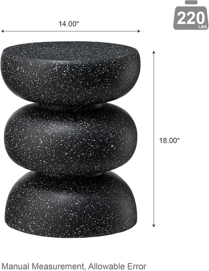 Glitzhome Outdoor Side Table, 18" H Decorative Garden Stool MGO Faux Terrazzo End Table, Heavy Duty Indoor Outdoor Round Planter Stand for Living Room Bedroom Patio Deck Poolside,Black