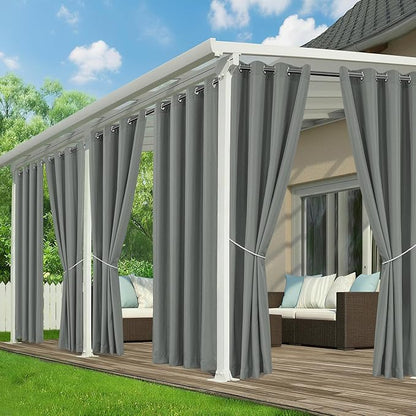 Outdoor Curtains for Patio Waterproof - 6 Panels Privacy Weatherproof Outside Curtains with Grommets for Pergola, Gazebo, Porch, Cabana, Balcony, 54 x 84 Inch, Grey