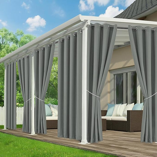 Outdoor Curtains for Patio Waterproof - 6 Panels Privacy Weatherproof Outside Curtains with Grommets for Pergola, Gazebo, Porch, Cabana, Balcony, 54 x 84 Inch, Grey