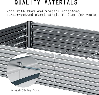 8×2×1FT(2PCS) Galvanized Raised Garden Bed Kit, Metal Planter Boxes，Large Outdoor Planters Garden for Planting Vegetables,Flowers,Herbs -Silver