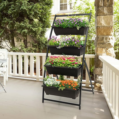 Giantex 2 Pcs 5.2FT Vertical Raised Garden Bed, 4-Tier Elevated Planter Box w/4 Containers & Drainage Holes, Indoor Outdoor Freestanding Planter for Vegetables, Herbs, Flowers, Heavy-Duty Metal Frame