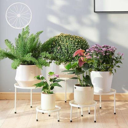 Plant Stand,5 Pack Heavy Duty Flower Pot Stands,Metal Decoration Racks,Round Plant Shelf for Planter Outdoor and indoor (White)