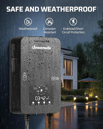 DEWENWILS 200W Low Voltage Landscape Transformer, Photocell Sensor & Timer, 120V AC to 12/14V AC, Landscape Lighting Transformer Outdoor, Weatherproof for Spotlights, Garden Lights