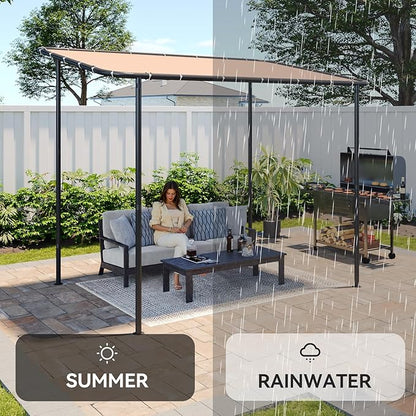 Aoxun 10x6 Lean to Gazebo Outdoor Pergola with Water Resistant & UV-Resistant, Wall-Mounted Canopy Sloped Roof Awning for Patio Backyard, Deck, or Garden Khaki