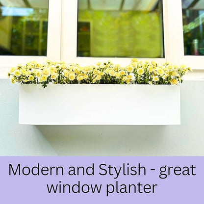 LaLaGreen Wall Planters (30 Inch, 2 Pack) White Carbon Steel Metal Hanging Flower Pots, Long Rectangular Wall Mount Window Box Planter for Succulents, Floating Shelf Outdoor Fence Deck Garden Decor