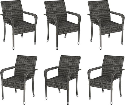 Yaheetech Set of 6 Stackable Outdoor Rattan Dining Chairs, All-Weather Armchair w/Armrests, Steel Frame for Garden, Patio, Deck, Yard, Poolside Gray