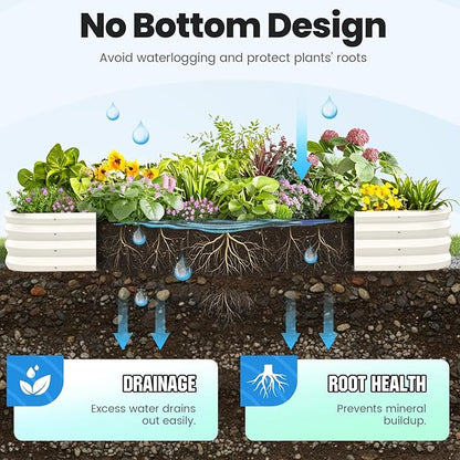 Quictent Galvanized Raised Garden Bed Kit, 8x4x1 ft Oval Metal Planter Box for Vegetables, Strengthened by Crossbar, Beige