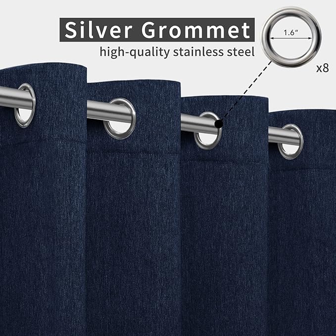 Easy-Going Linen Look Outdoor Curtains Waterproof Windproof Porch Curtains, Soft Thicken Outdoor Privacy Curtains for Patio, Gazebo, Grommet Top and Tab Bottom Drape, 1 Panel, 54x84 inch, Navy