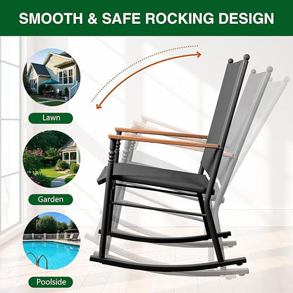 Shintenchi Outdoor Rocking Chairs Set of 2,Upgraded High Back Patio Rocking Chair Set,Breathable Textilene Fabric Outdoor Rocking Chair for Porch,Patio,Garden,Balcony,Black