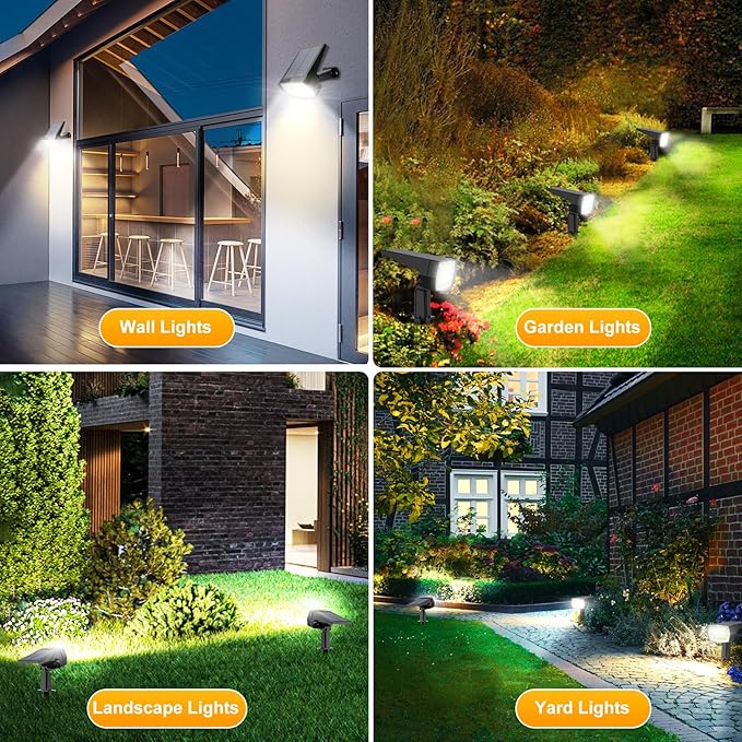 Fabrito 72 LEDs Solar Spot Lights Outdoor Waterproof, 3 Modes Landscape Spotlights, Dusk to Dawn Solar Powered Flood Wall Lights for Outside, Solar Garden Lights for Yard Porch 10 Pack (Cool White)