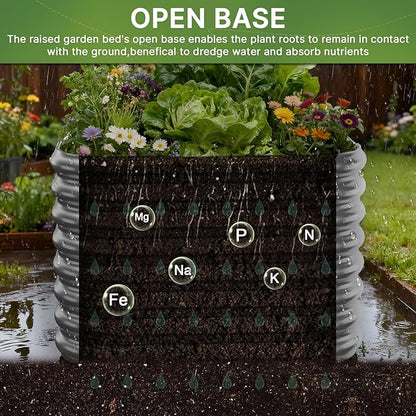 4 PCS Galvanized Raised Garden Bed Outdoor, Metal Garden Bed for Vegetables, Above Ground Garden Box for Flower, Steel Raised Beds for Gardening - 3FT