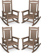KINGYES HDPE Outdoor Rocking Chair Set of 4, Widened Seat Patio Rocking Chair, Oversized All Weather Patio Rocker, Brown