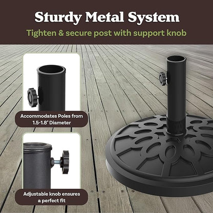Umbrella Base - Heavy-Duty 19lbs Weighted Outdoor Stand for Patio Table, Tilt, and Lightweight Freestanding Umbrellas by Pure Garden (Black)