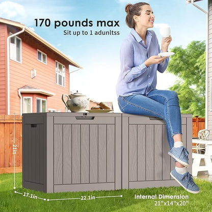 DRATO Deck Boxes, 30 Gallon Outdoor Storage Box for Patio Cushion, Garden Tools, Waterproof and UV Resistant, Lockable (Grey,30 Gallon)