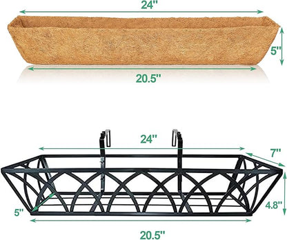 24in 2pcs Planter Box with Coco Liner, Rust-Resistant Metal Frame, Hydration and Drainage for Indoor or Outdoor Use