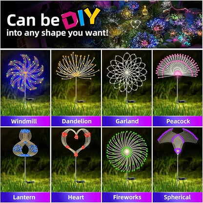 YOTOZU 4 PCS Solar Firework Light, Outdoor Solar Garden Decorative Lights 120 LED Powered 40 Copper Wires String DIY Landscape Light for Walkway Pathway Backyard Decoration Parties Perfect Gifts(Pink)