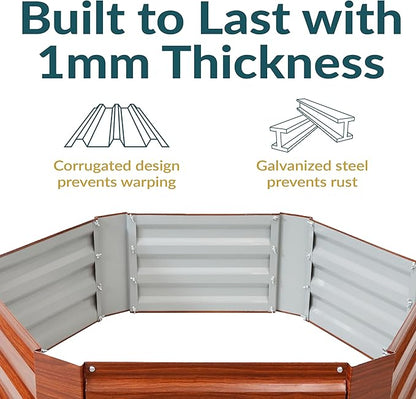 Sunnydaze 11.75" H Raised Metal Garden Bed - Galvanized Raised Garden Bed Outdoor for Vegetables and Flowers - Woodgrain - Hexagon