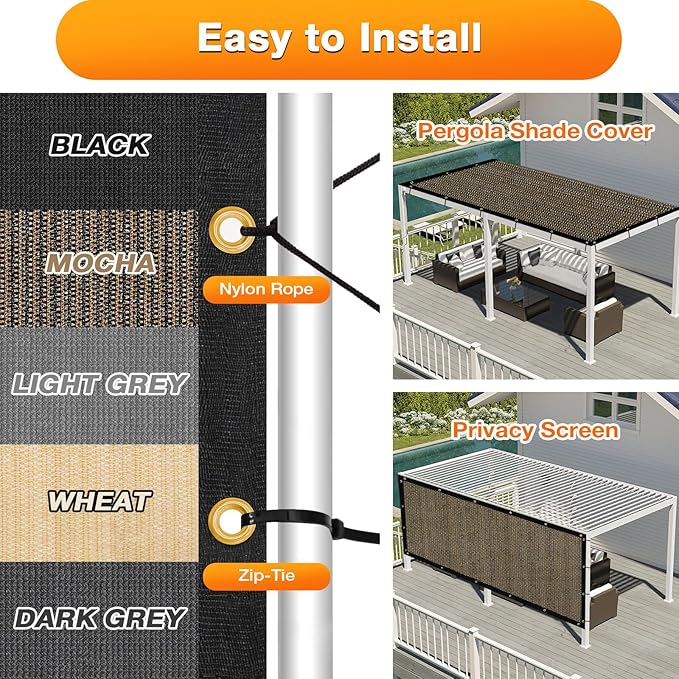 Artpuch Outdoor Pergola Shade Cover 12x13 FT Sun Shade Cloth with Grommets Mocha 90% UV Protection Canopy Patio Privacy Screen (Customized Available)