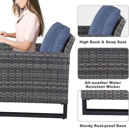 Belord Outdoor Wicker Chair Patio Chairs Set of 4, All Weather Rattan Club Chairs 4 Piece Furniture Set with Leveling Feet Water-Resistant Cushion Anti-Rust Frame