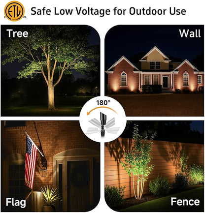 Gardenreet Brass Landscape Lighting - Black Outdoor Low Voltage Spotlights LED, 12V Wired Uplights, Waterproof Spot Lights for Outside Trees with 5W 4000K Natural White MR16 Bulb (4 Pack)