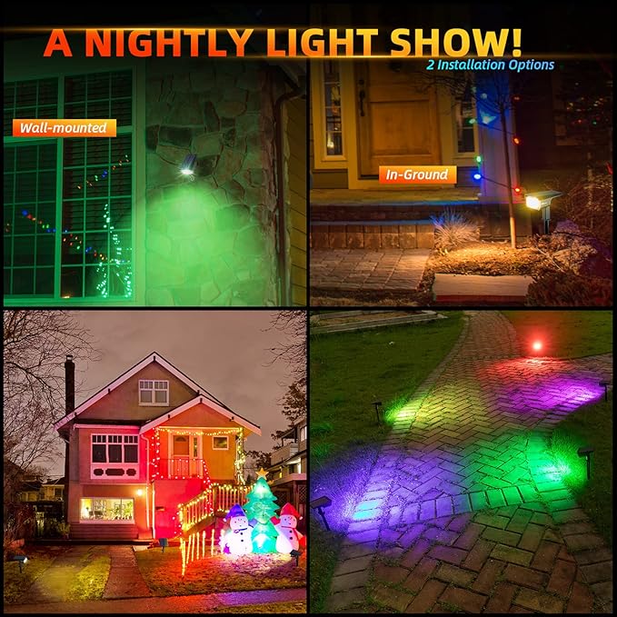 Solar Outdoor Lights,40 LEDs Color Changing RGB Solar Landscape Path Lights,USB & Solar Powered Multicoloured Spotlights,14 Colors Auto Cycling Spotlights for Yard,Garden,2 Pack