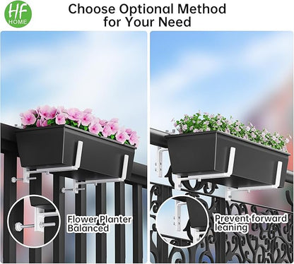 HFHOME Set of 2 Adjustable Window Planter Box Brackets, White Brackets for Window Boxes Planters, Planter Shelving with Adjustable Size The Width of The Bottom of The Planter Box (Patent Registered)
