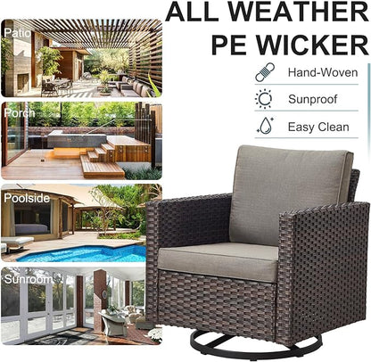 Belord Wicker Chairs Outdoor Bistro Set Oversize Patio Swivel Rocker, Rattan Outdoor Seating Set of 2 Swivel Glider Chairs Wicker Furniture for Porch Deck Backyard