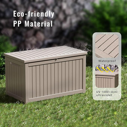 DRATO 280 Gallon Deck Box, Waterproof Resin Large Outdoor Storgae Box for Patio Furniture, Patio Cushions, Gardening Tools, Pool Supplies, Lockable（Gray，280 Gallon）