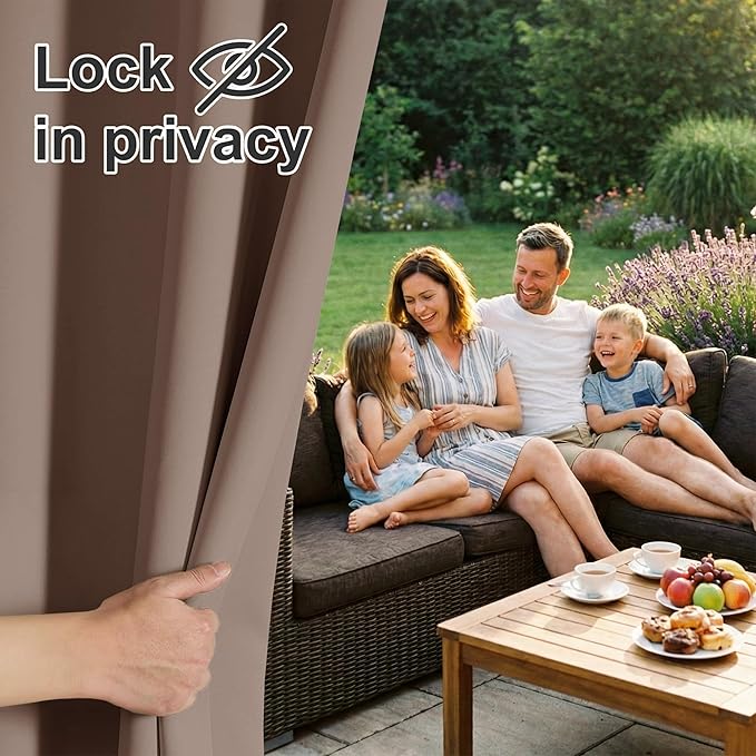 RYB HOME Extra Wide Outdoor Curtains for Patio Waterproof Heavy Duty Thermal Insulated in Summer Full Coverage Privacy for Gazebo, Cabana & Pergola, W100 x L108, Mocha, 1 Panel