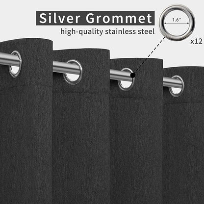 Easy-Going Linen Look Outdoor Curtains Waterproof Windproof Porch Curtains, Soft Thicken Outdoor Privacy Curtains for Patio, Gazebo, Grommet Top and Tab Bottom Drape, 1 Panel, 110x96 inch, Black
