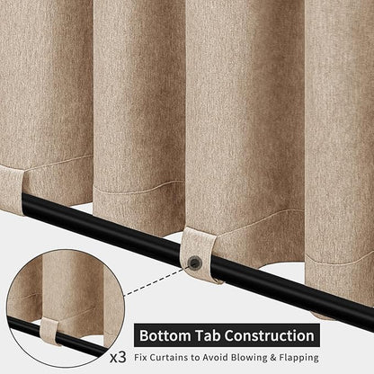 Easy-Going Linen Look Outdoor Curtains Waterproof Windproof Porch Curtains, Soft Thicken Outdoor Privacy Curtains for Patio, Gazebo, Grommet Top and Tab Bottom Drape, 1 Panel, 54x96 inch, Beige