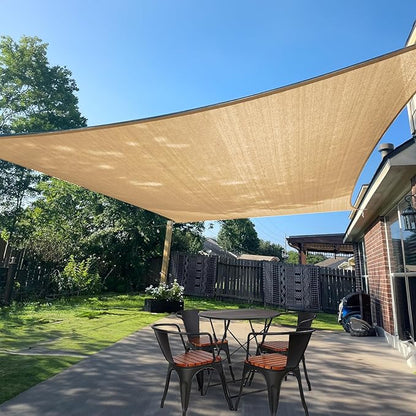 SUNLAX Sun Shade Sail 10' x 17' Sand Rectangle Canopy Sail Shade Cover UV Block Permeable Sunshade Outdoor for Patio Backyard Deck Pergola (We Make Custom Size)