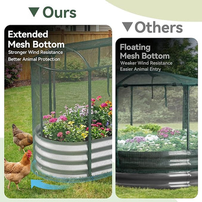 Raised Garden Bed with Self-Watering System, 4x2x1 ft Elevated Planter Boxes Outdoor with Mesh Cover, Oval Galvanized Raised Beds for Gardening,Vegetables,Flowers, Backyard, Patio