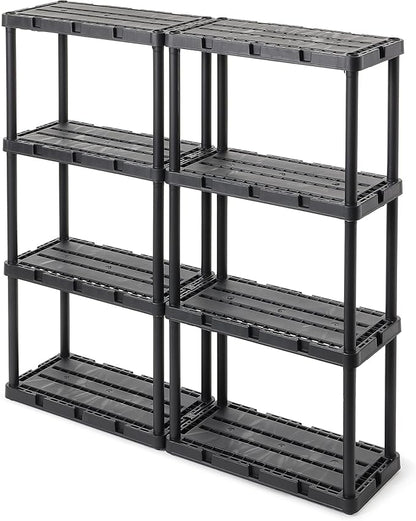 Gracious Living 4 Pack Light Duty Storage Shelves, Knect-A-Shelf 4-Shelf Ventilated Shelving Rack Organizer for Home, Garage, Basement & Laundry, Black